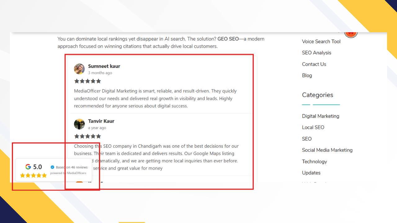 Reviews Showcase for Google Thumbnail
